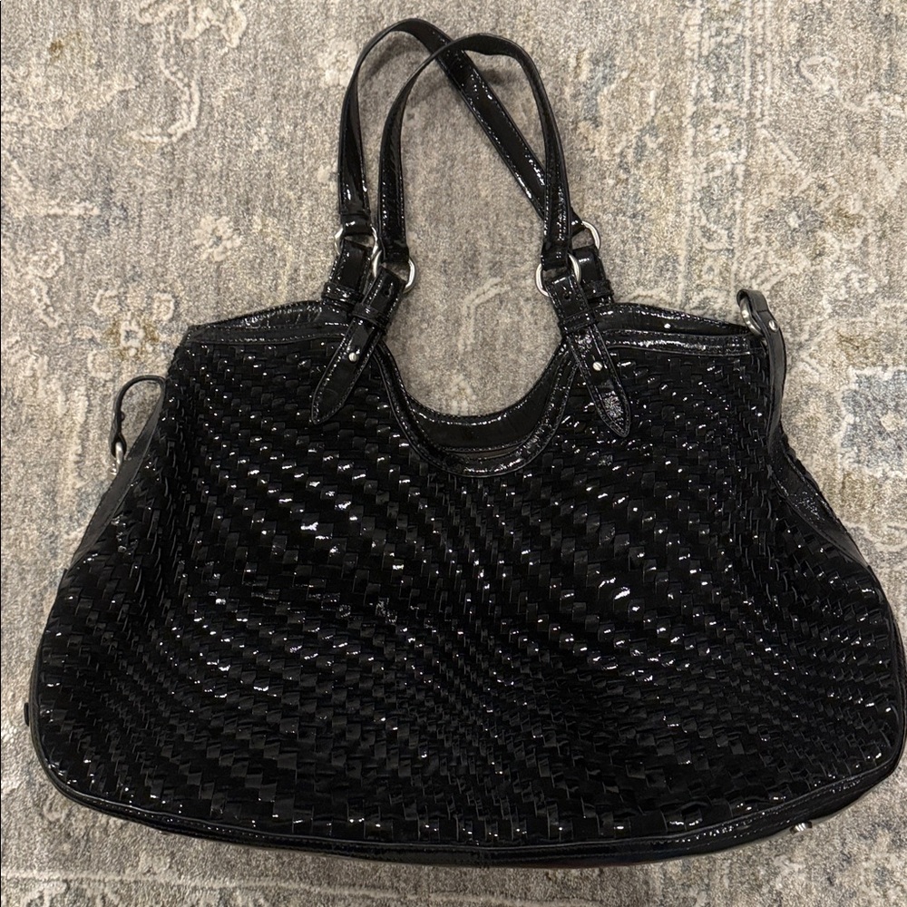 Cole Haan Black Woven patent/suede Shoulder Bag